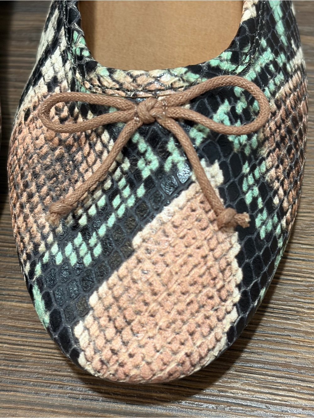 Madewell | Adelle Snakeskin Print Ballet Flats Womens Size 5.5 Beige Black bow - Picture 4 of 10